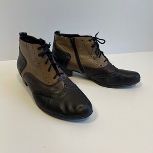 Remonte Leather Wingtip Brogue Ankle Boots Black Brown‎ Taupe Side Zip Size 9 40